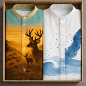 Premium Nature-Inspired Mandarin Designer Casual Cotton Shirt | Pack of 2