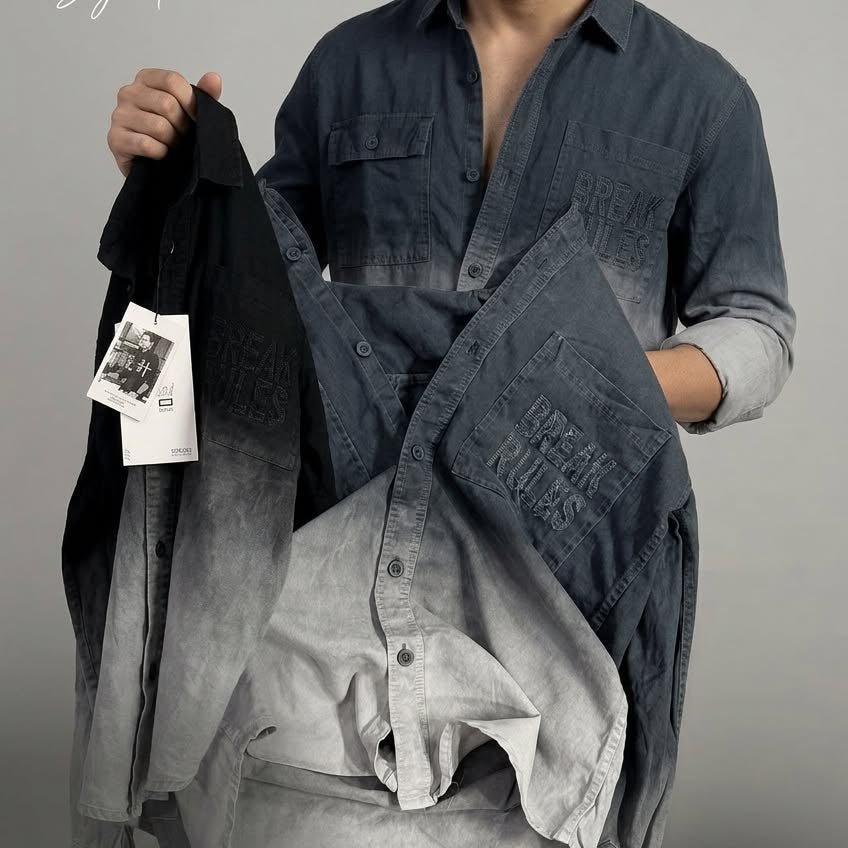 Premium Ombre Washed Denim Designer Casual Cotton Shirt | Pack of 2 - Image 3