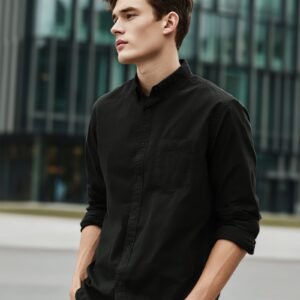 Men's Black Cotton Full Sleeve Regular Fit Casual Solid Shirt