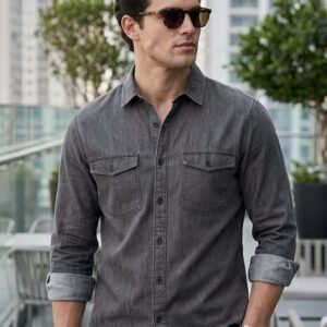 Men's Dark Grey Full Sleeve Regular Fit Casual Denim Shirt