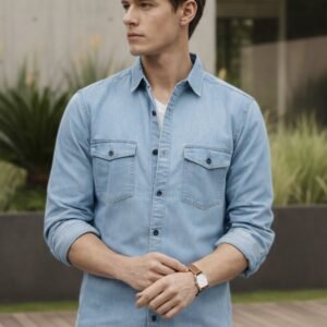 Men's Ice Blue Full Sleeve Regular Fit Casual Denim Shirt