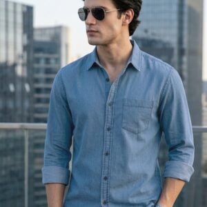 Men's Light Blue Regular Fit Full Sleeve Solid Denim Shirt