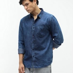 Men's Blue Regular Fit Full Sleeve Washed Denim Shirt