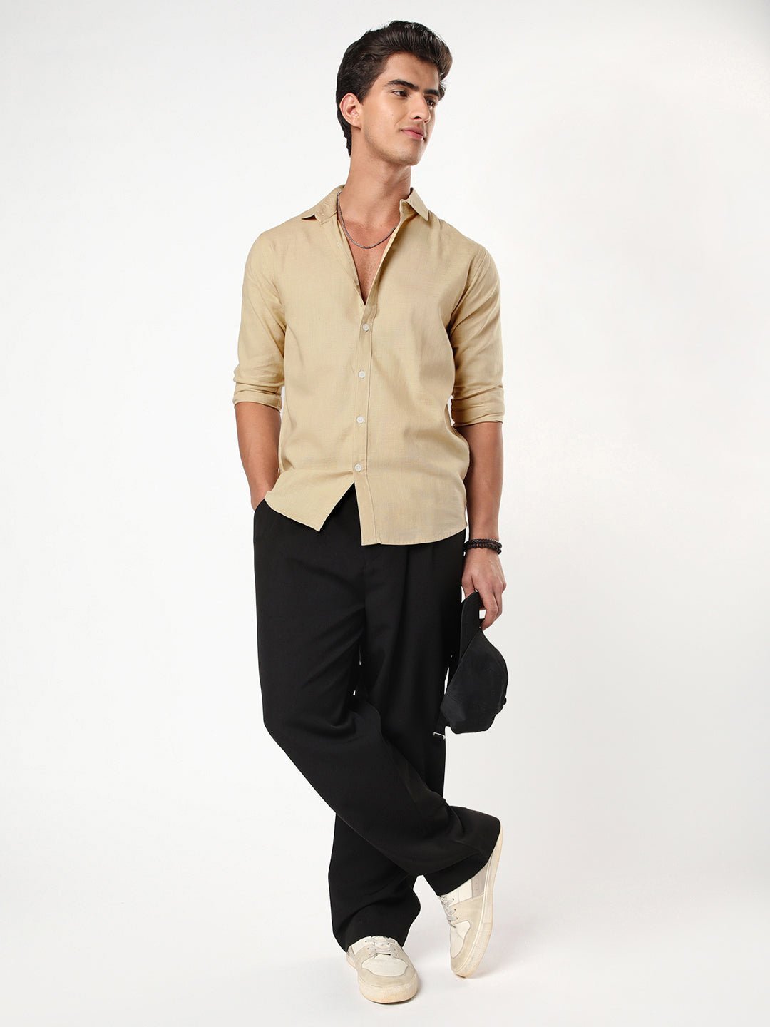 Men's Beige Linen Blend Full Sleeve Relaxed Fit Casual Solid Shirt - Image 4
