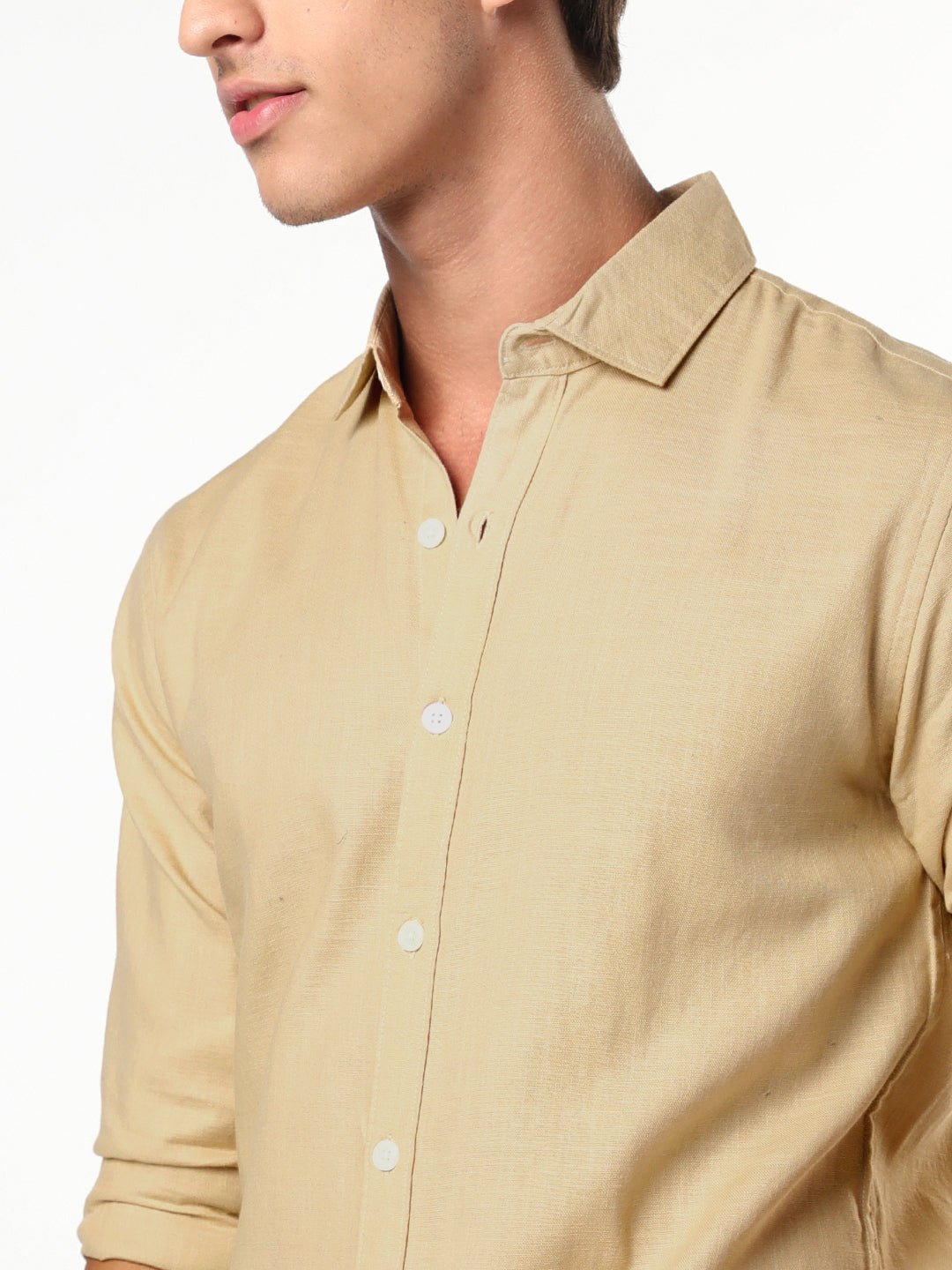Men's Beige Linen Blend Full Sleeve Relaxed Fit Casual Solid Shirt - Image 6