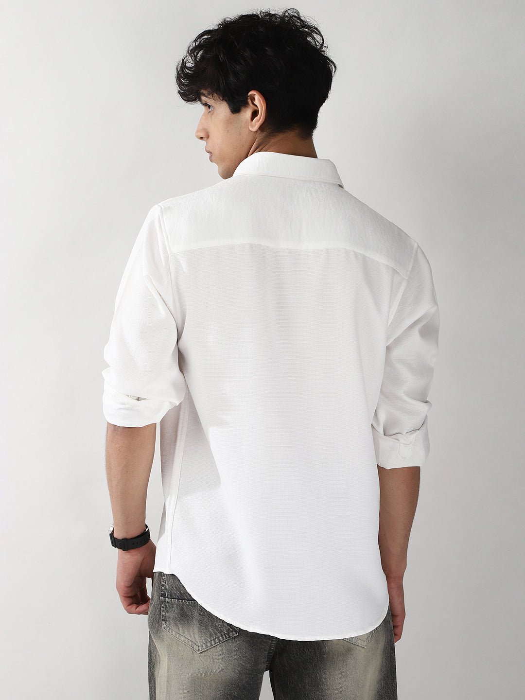 Men's White Linen Blend Full Sleeve Relaxed Fit Casual Solid Shirt - Image 3