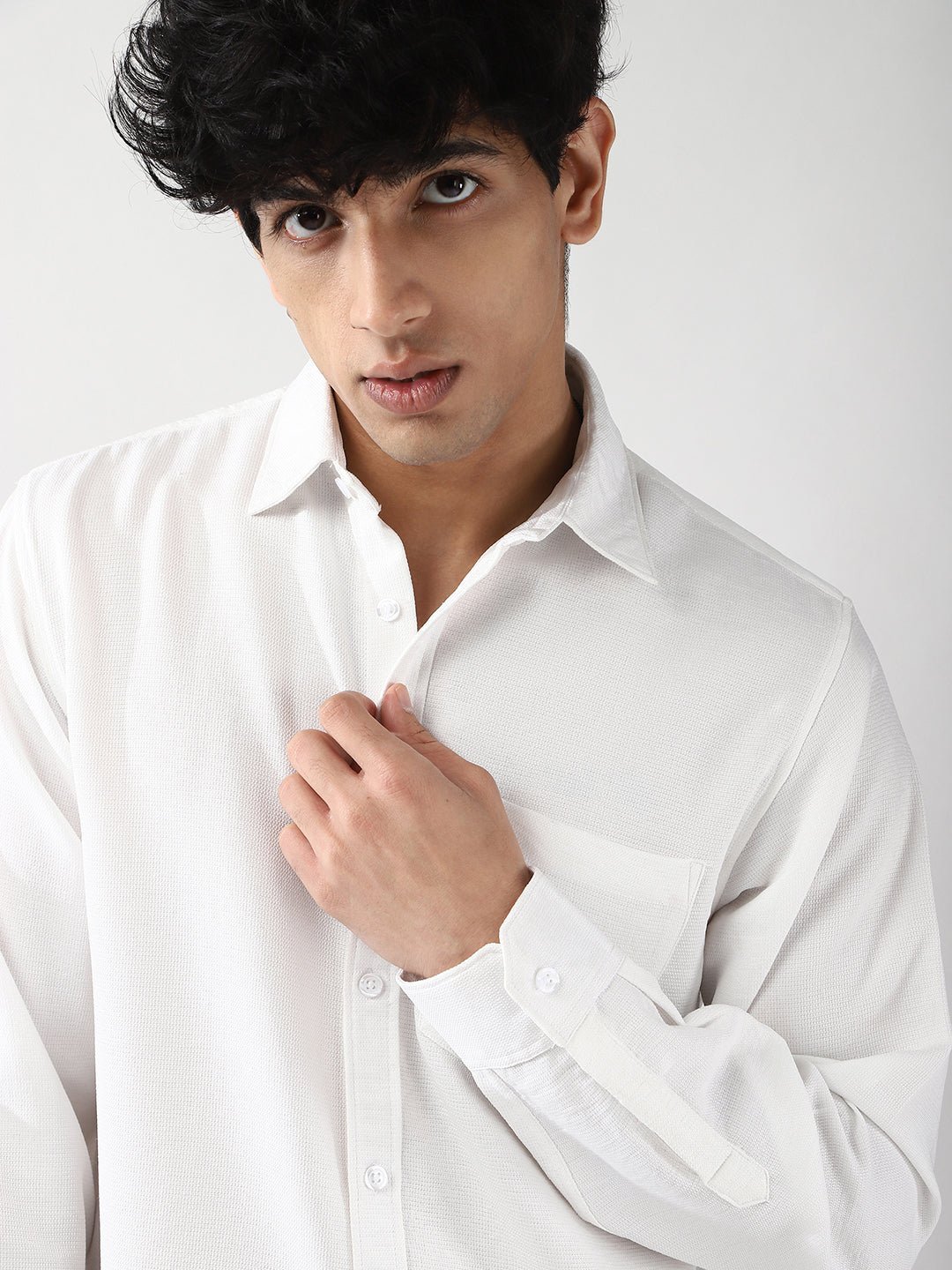 Men's White Linen Blend Full Sleeve Relaxed Fit Casual Solid Shirt - Image 5