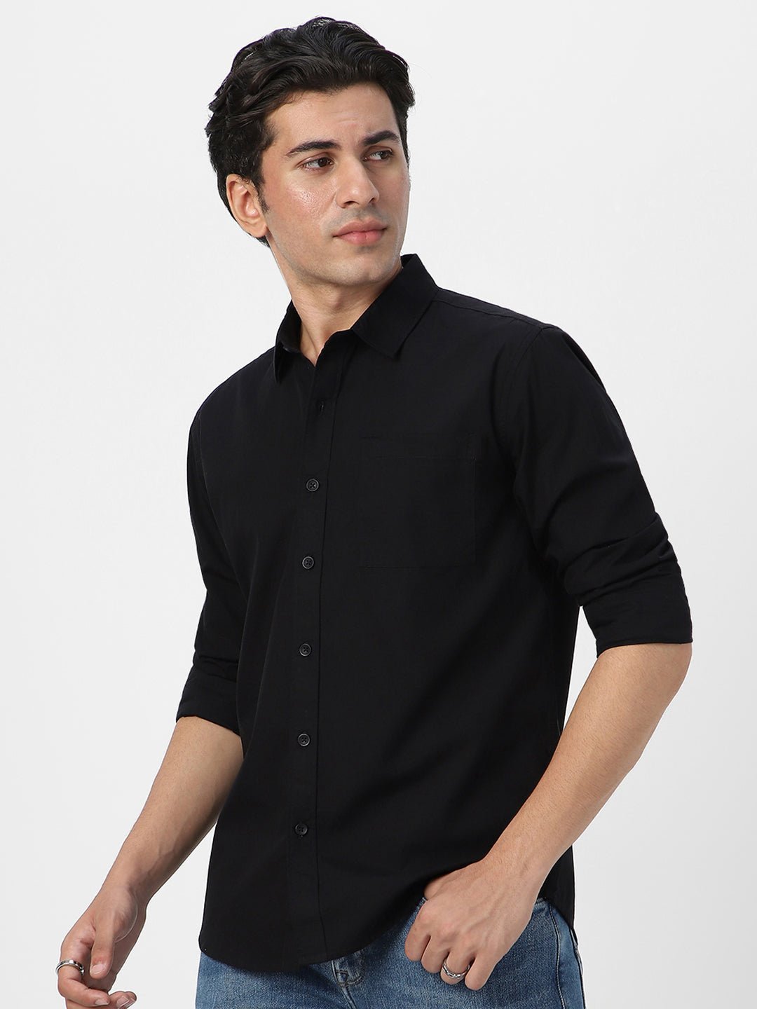 Men's Black Cotton Full Sleeve Regular Fit Casual Solid Shirt - Image 3