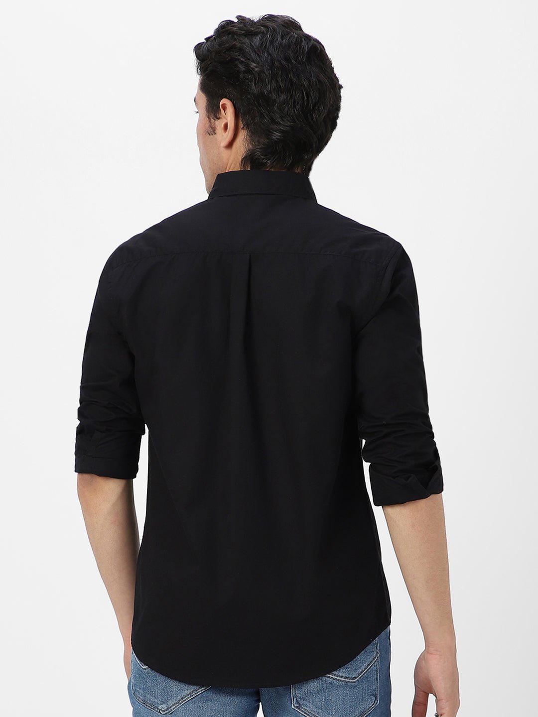 Men's Black Cotton Full Sleeve Regular Fit Casual Solid Shirt - Image 4