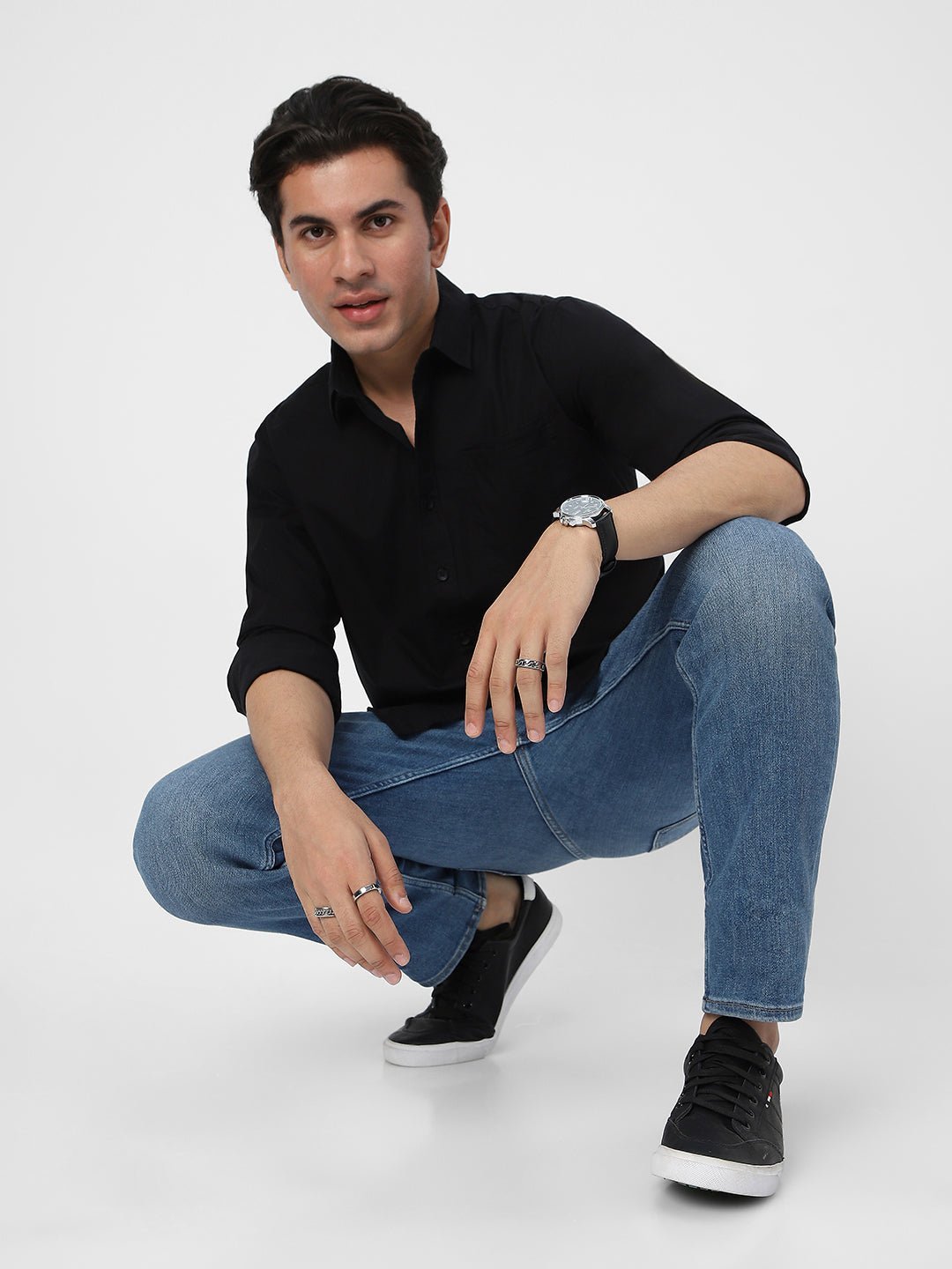 Men's Black Cotton Full Sleeve Regular Fit Casual Solid Shirt - Image 5