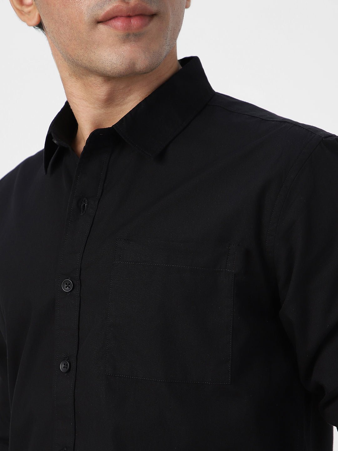 Men's Black Cotton Full Sleeve Regular Fit Casual Solid Shirt - Image 6