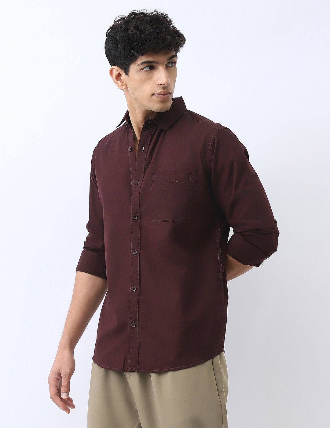 Men's Cocoa Cotton Full Sleeve Regular Fit Casual Solid Shirt - Image 3