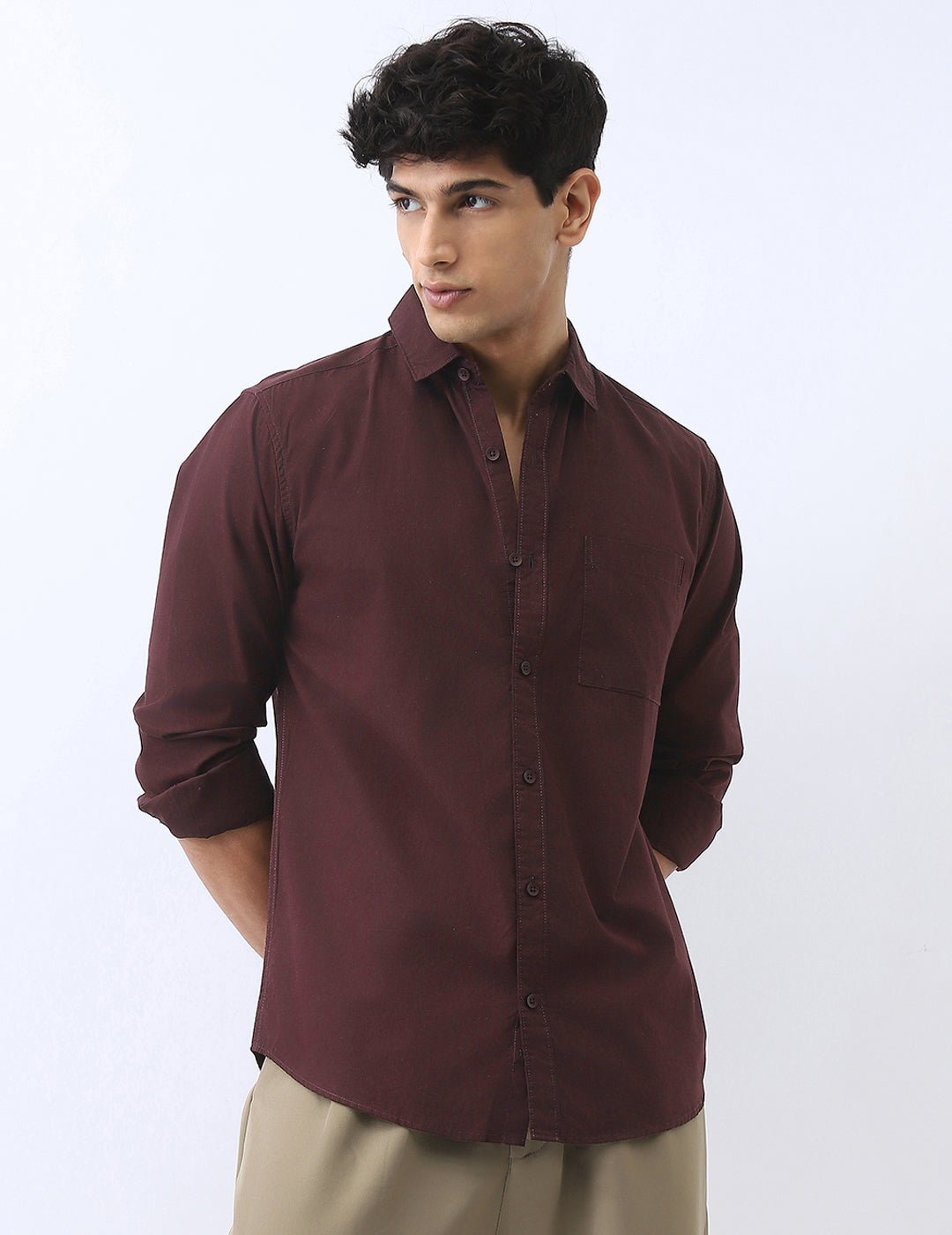 Men's Cocoa Cotton Full Sleeve Regular Fit Casual Solid Shirt - Image 2