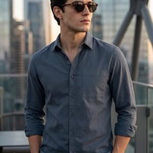 Men's Slate Blue Cotton Full Sleeve Regular Fit Casual Solid Shirt