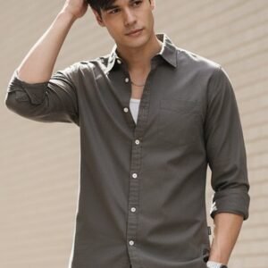 Men's Dark Grey Cotton Full Sleeve Regular Fit Casual Solid Shirt
