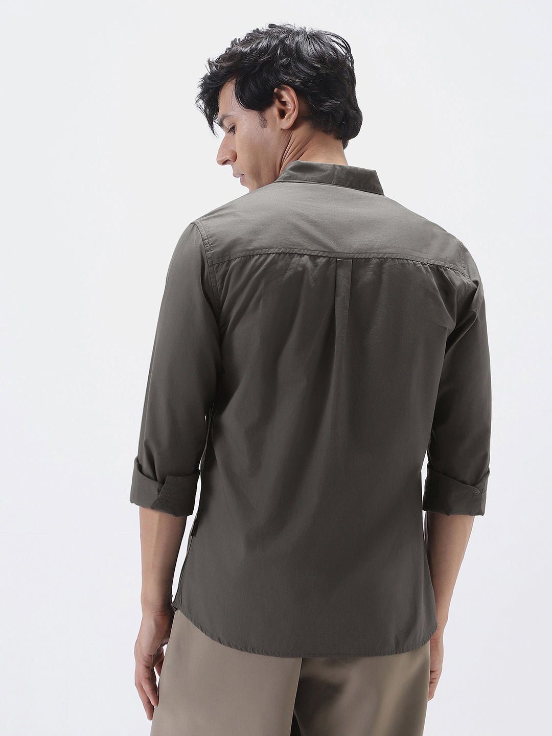 Men's Dark Grey Cotton Full Sleeve Regular Fit Casual Solid Shirt - Image 4