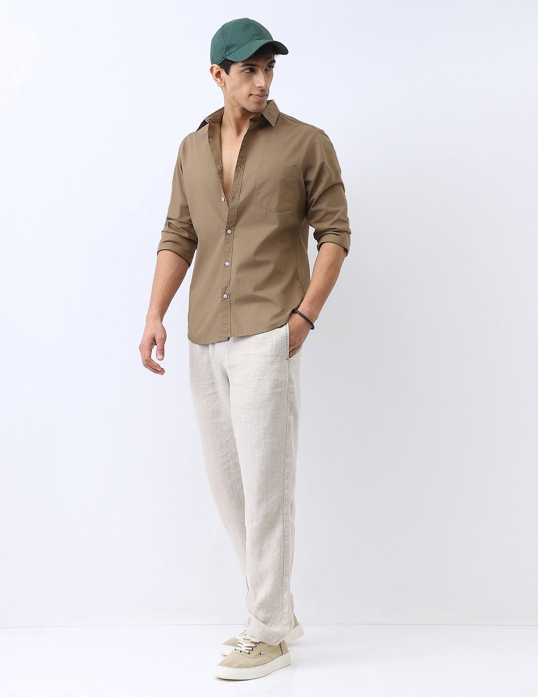 Men's Light Brown Cotton Full Sleeve Regular Fit Casual Solid Shirt - Image 5