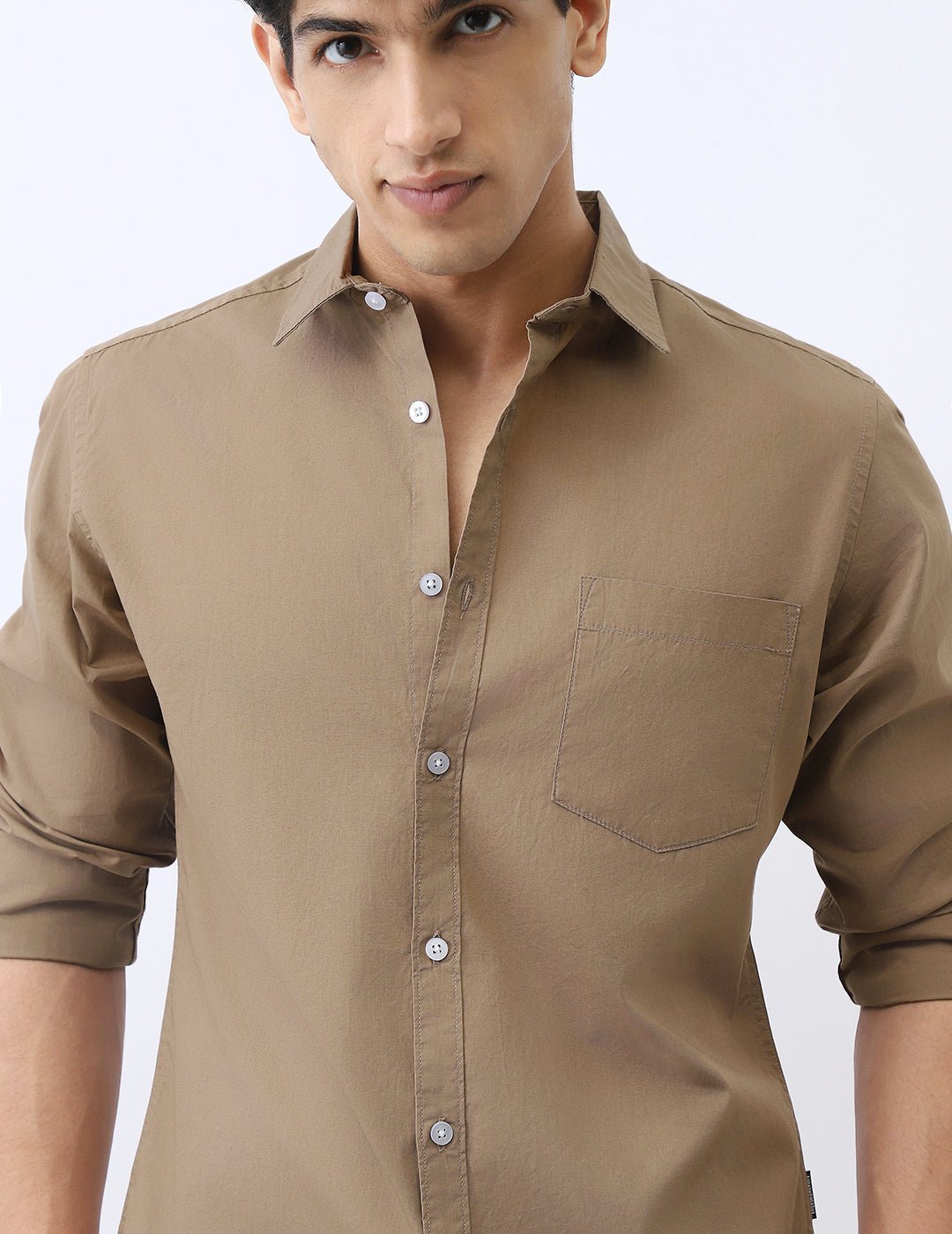 Men's Light Brown Cotton Full Sleeve Regular Fit Casual Solid Shirt - Image 6