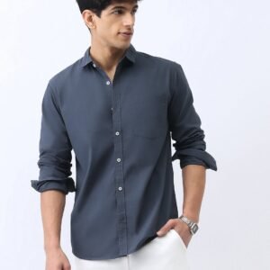 Men's Slate Blue Cotton Full Sleeve Regular Fit Casual Solid Shirt