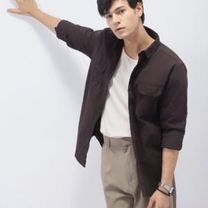 Men's Cocoa Cotton Full Sleeve Regular Fit Casual Solid Shirt