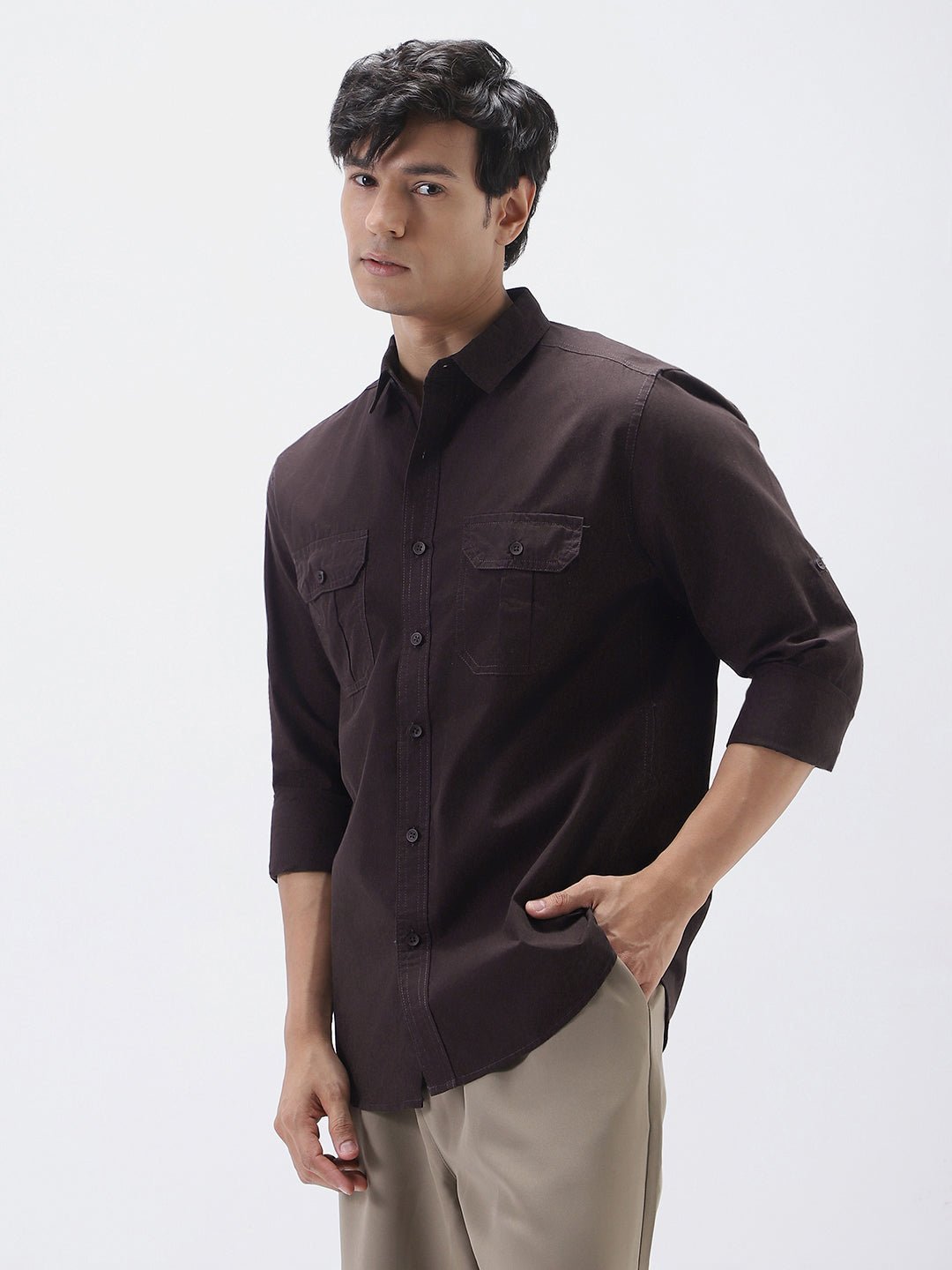 Men's Cocoa Cotton Full Sleeve Regular Fit Casual Solid Shirt - Image 2