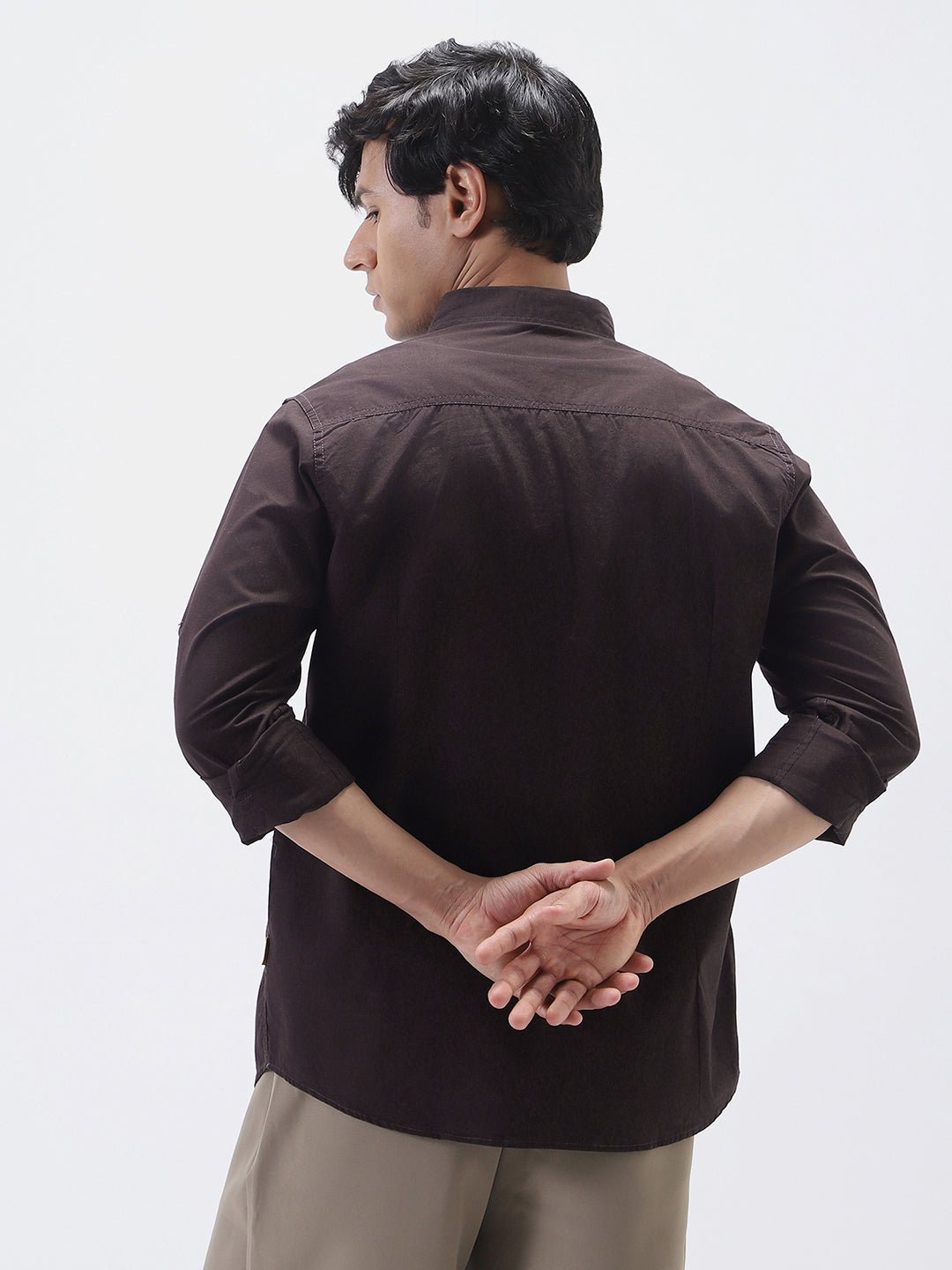 Men's Cocoa Cotton Full Sleeve Regular Fit Casual Solid Shirt - Image 3