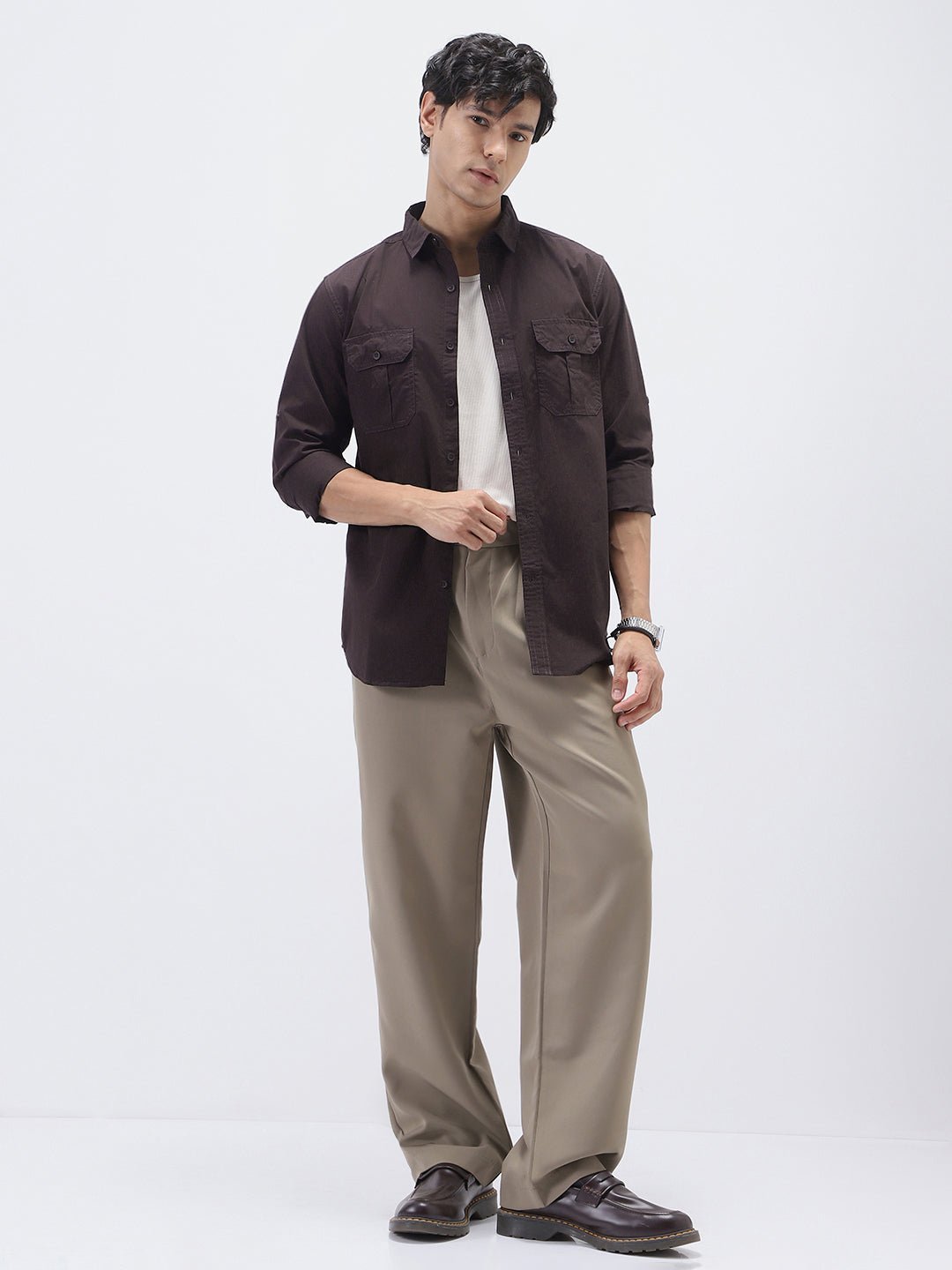 Men's Cocoa Cotton Full Sleeve Regular Fit Casual Solid Shirt - Image 4