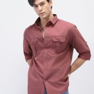 Men's Dusty Pink Cotton Full Sleeve Regular Fit Casual Solid Shirt