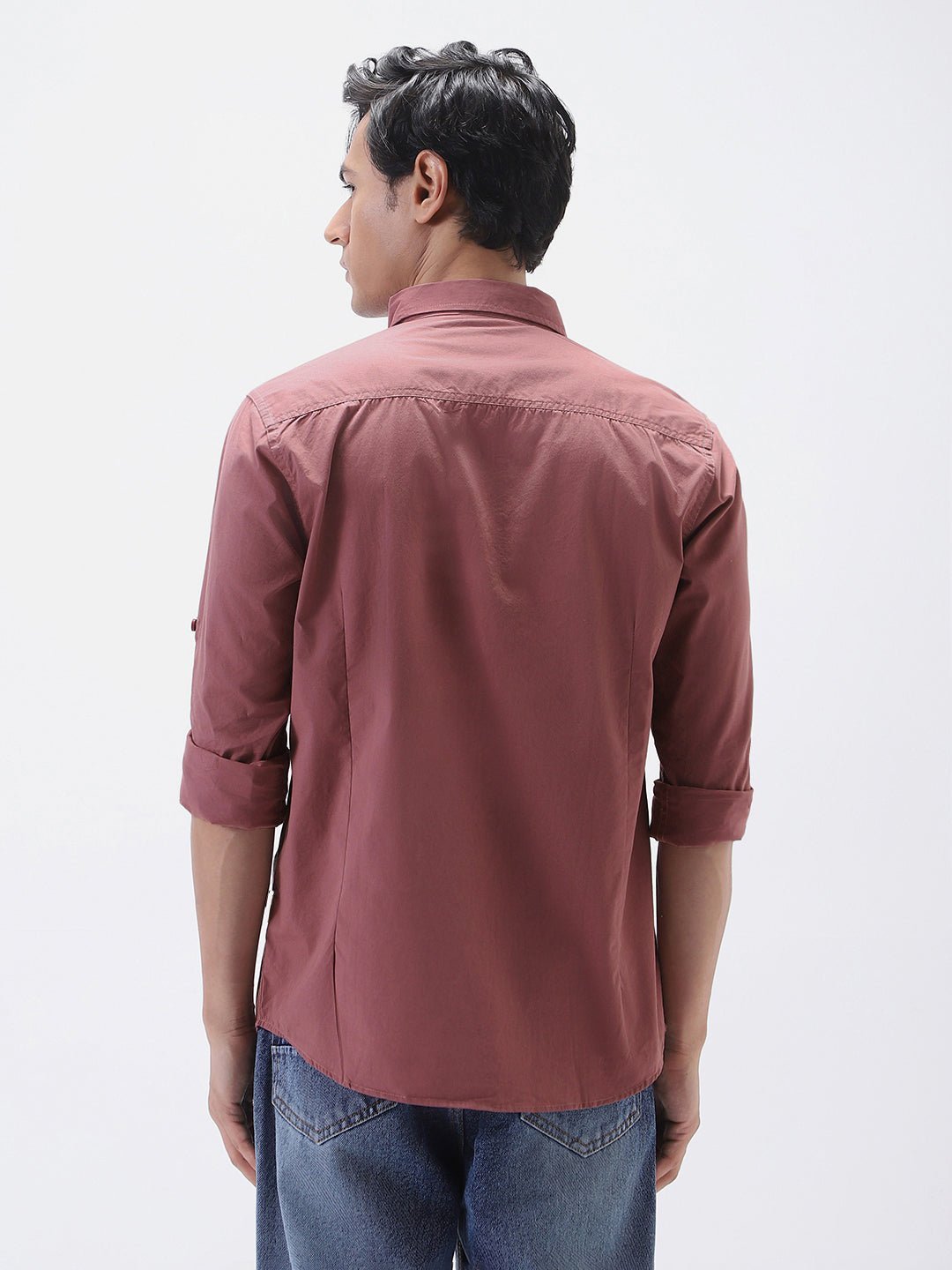 Men's Dusty Pink Cotton Full Sleeve Regular Fit Casual Solid Shirt - Image 3