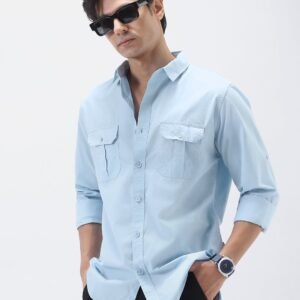 Men's Light Blue Cotton Full Sleeve Regular Fit Casual Solid Shirt
