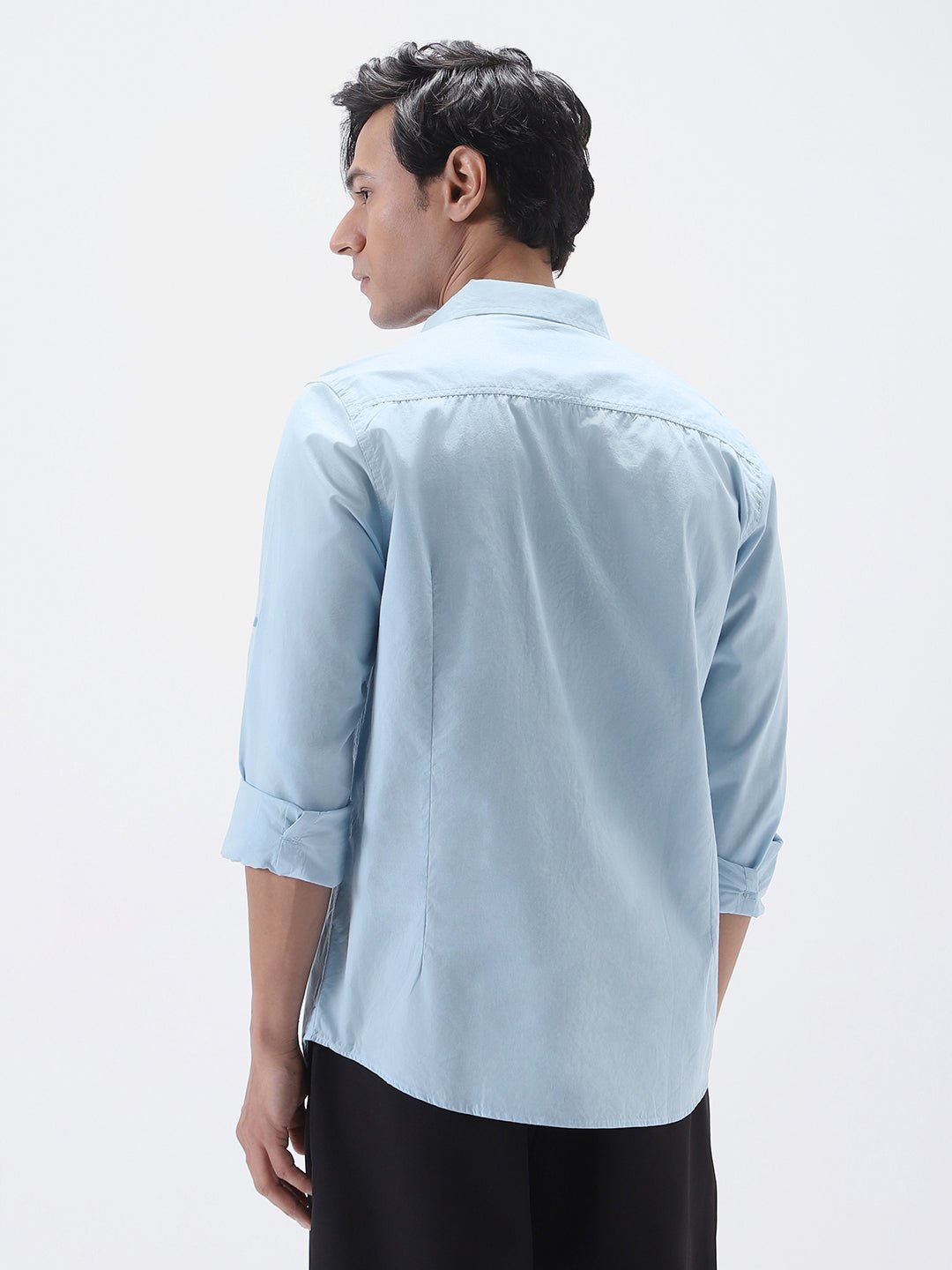 Men's Light Blue Cotton Full Sleeve Regular Fit Casual Solid Shirt - Image 3