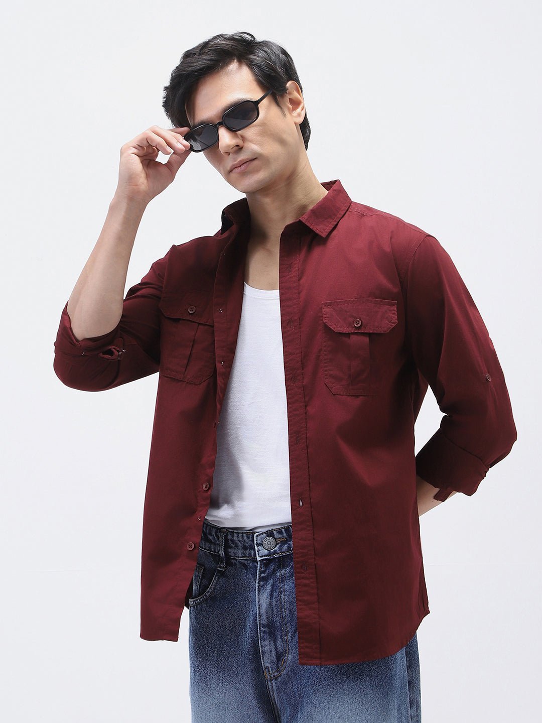Men's Maroon Cotton Full Sleeve Regular Fit Casual Solid Shirt - Image 2