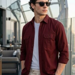 Men's Maroon Cotton Full Sleeve Regular Fit Casual Solid Shirt
