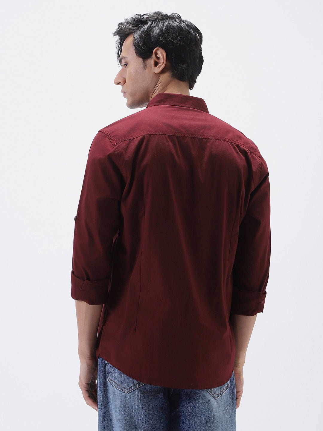 Men's Maroon Cotton Full Sleeve Regular Fit Casual Solid Shirt - Image 4