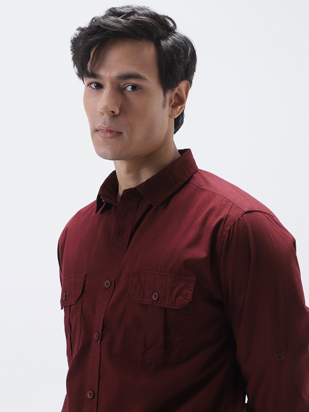 Men's Maroon Cotton Full Sleeve Regular Fit Casual Solid Shirt - Image 6