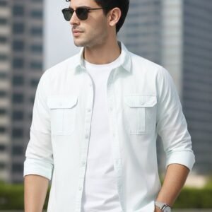 Men's Pastel Blue Cotton Full Sleeve Regular Fit Casual Solid Shirt