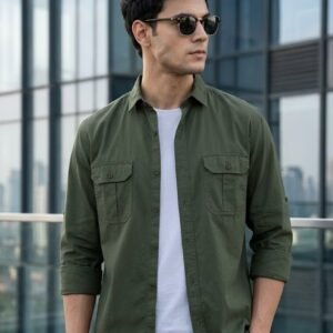 Men's Sage Green Cotton Full Sleeve Regular Fit Casual Solid Shirt