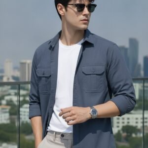 Men's Slate Blue Cotton Full Sleeve Regular Fit Casual Solid Shirt